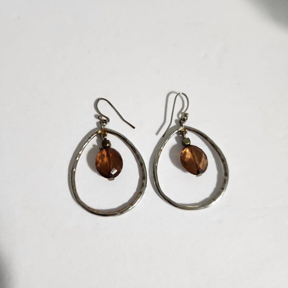 Silver Gemstone Drop Hoops - Picture 2 of 4